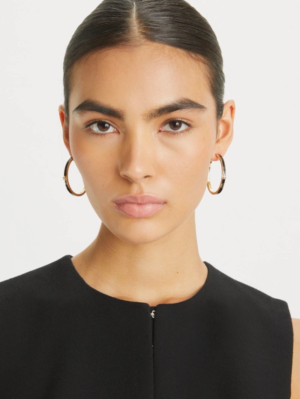 Tory Burch Gold and Black Enamel Hoop Earrings